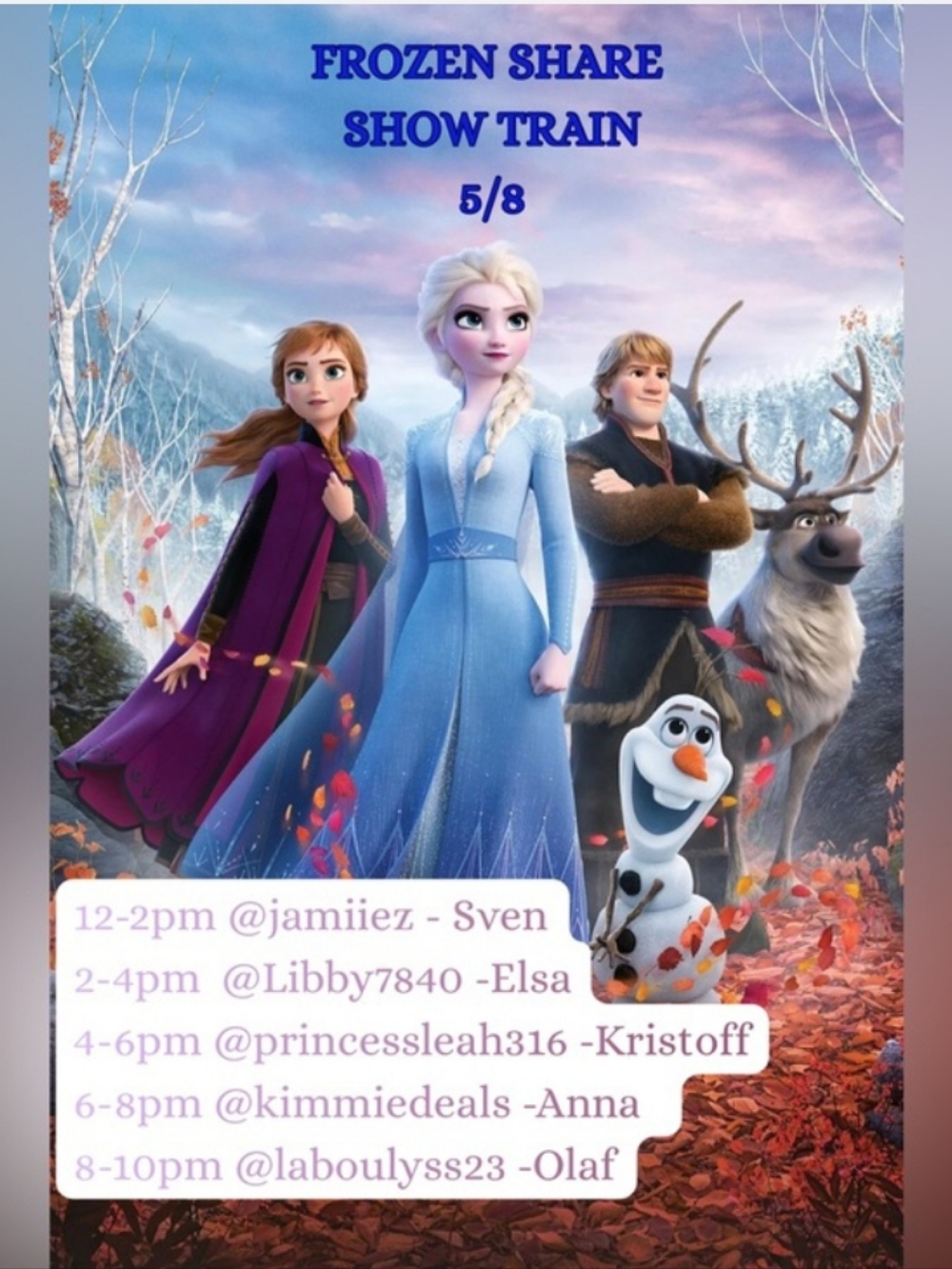 FROZEN SHARE SHOW TRAIN 💙✨️ 5/8 4-6pm